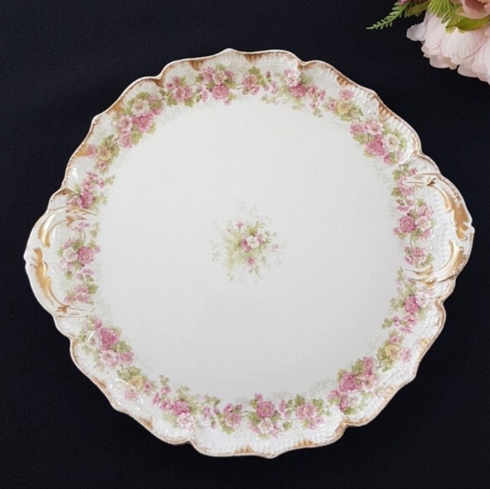 Vintage Limoges Platter: CH Field Haviland Pink Floral, Embossed Rim